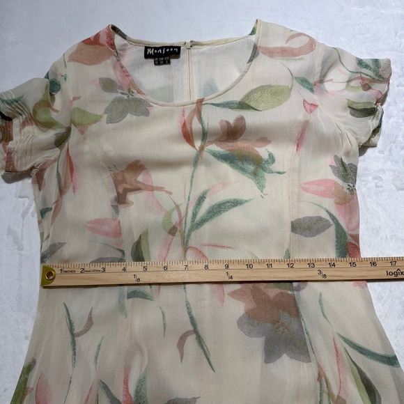 Vintage Monsoon Floral Midi Tea Dress Cottagecore Romantic Boho Size 6/Small - Picture 9 of 9